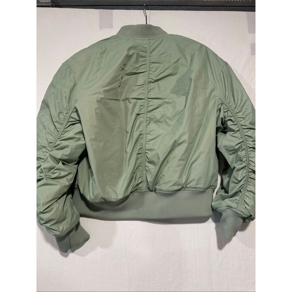 BDG Urban Outfitters Elton Bomber Jacket Green Ruched Sleeve Cropped M, NWT - Picture 9 of 10